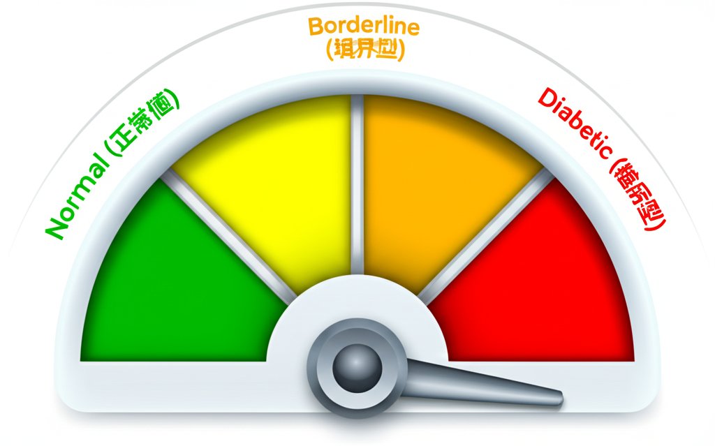 血糖値の正常値、境界型、糖尿病型を示すインフォグラフィック。