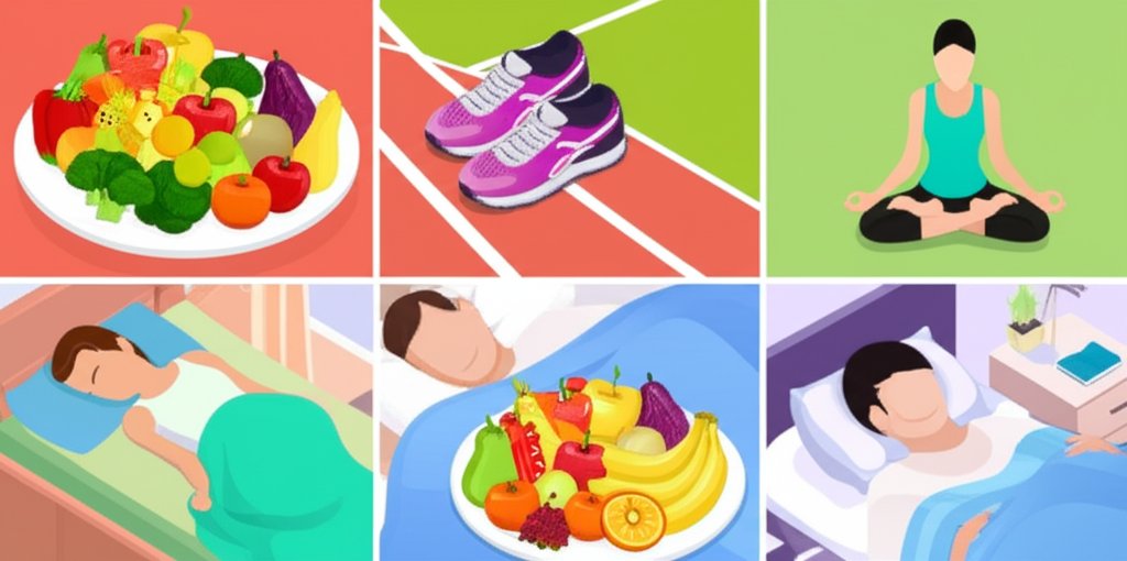 バランスの取れた食事、運動、睡眠、ストレス管理の要素